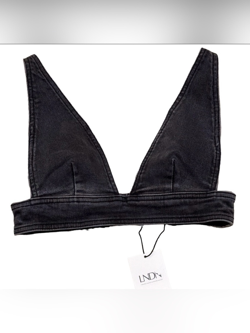 NWT LNDN Women’s Denim Bralette in a Vintage Black Wash, Size: Small